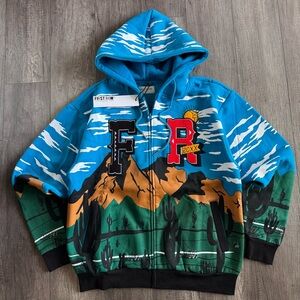 First Row Men’s Blue Desert Zip-Up Hoodie with Graphic Patch